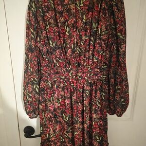 Julia Jordan Red and Green Floral Long Sleeve Dress